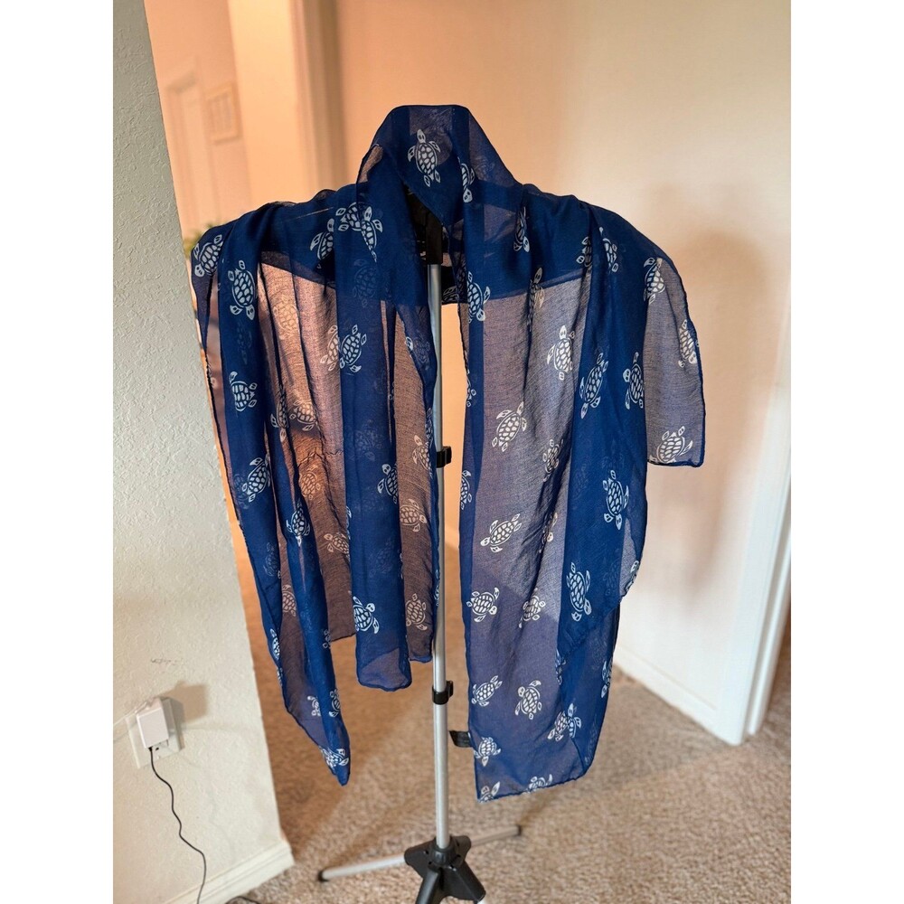 Joy Susan Navy Blue Sheer Turtle Print Scarf